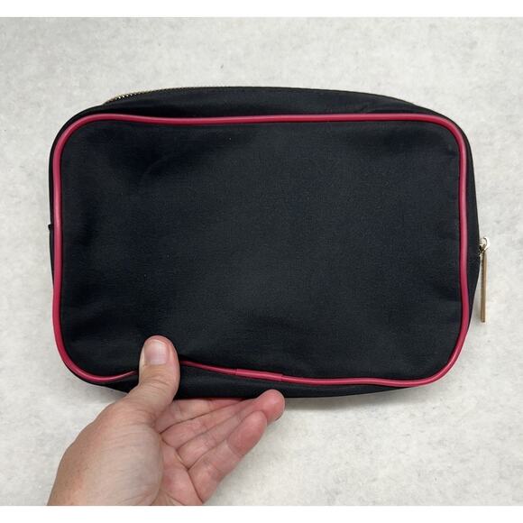 Rustic Cuff Large Cosmetic Bag Storage Travel Black Red Trim Gold Logo - Picture 4 of 6